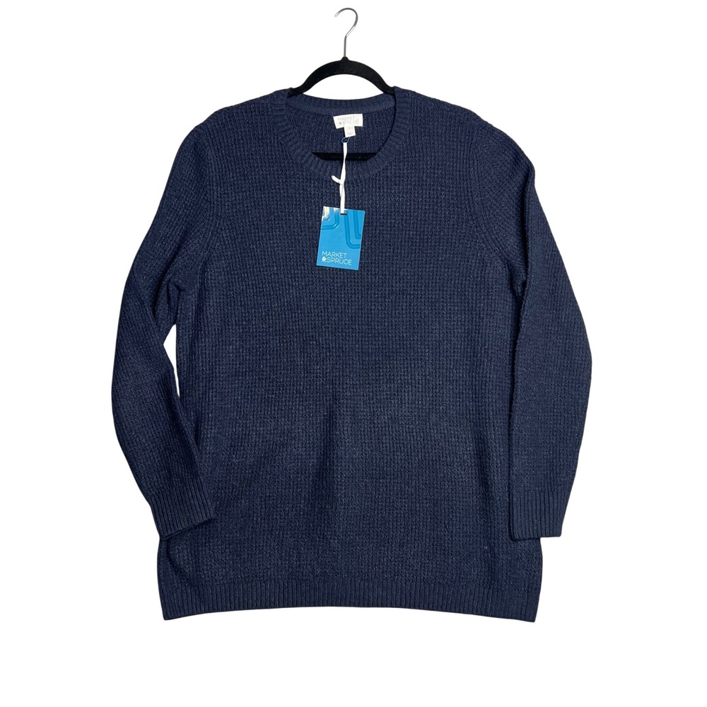 Market & Spruce Waffle Knit Sweater Plus Sz‎ 1X Navy Blue Crew Neck Pullover NWT